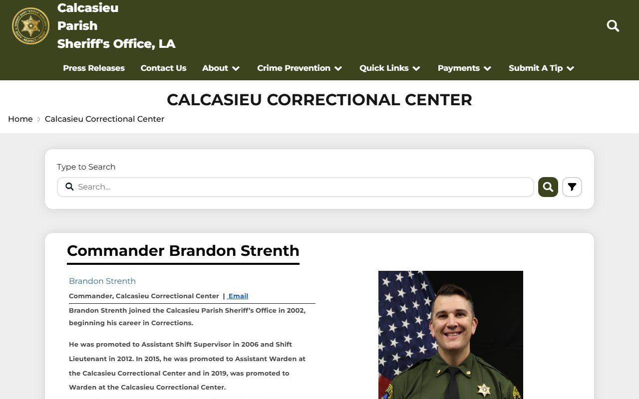 Calcasieu Correctional Center inmate population page from CPSO
