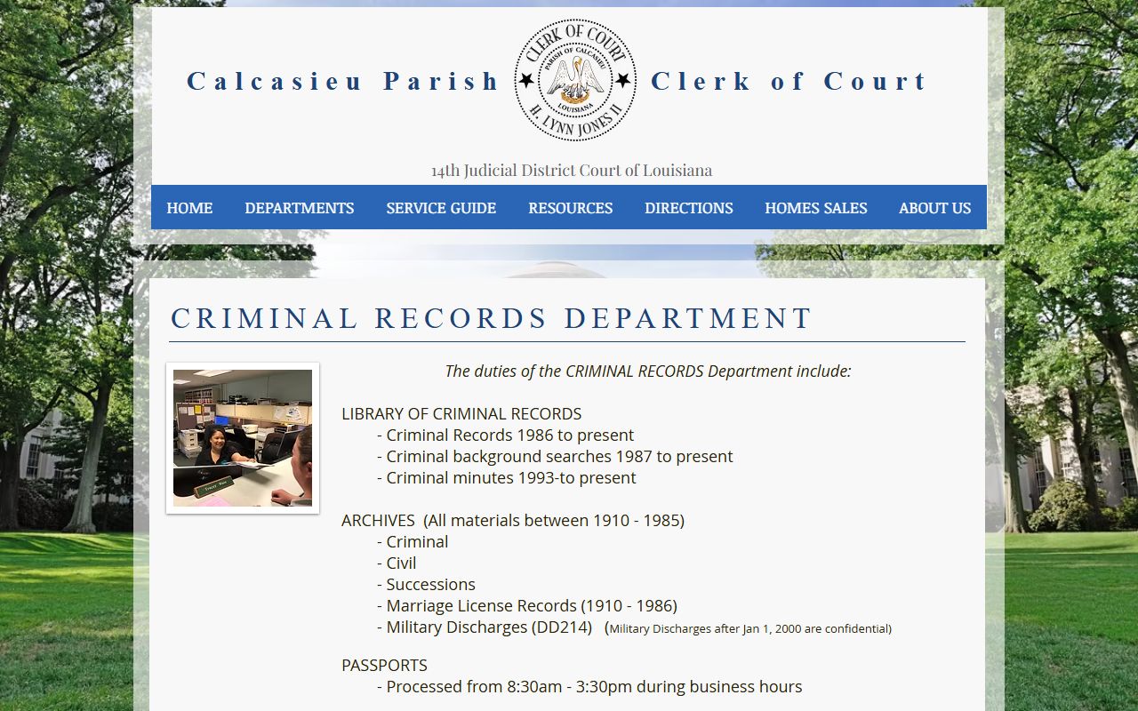Calcasieu Parish criminal court records page after a jail arrest